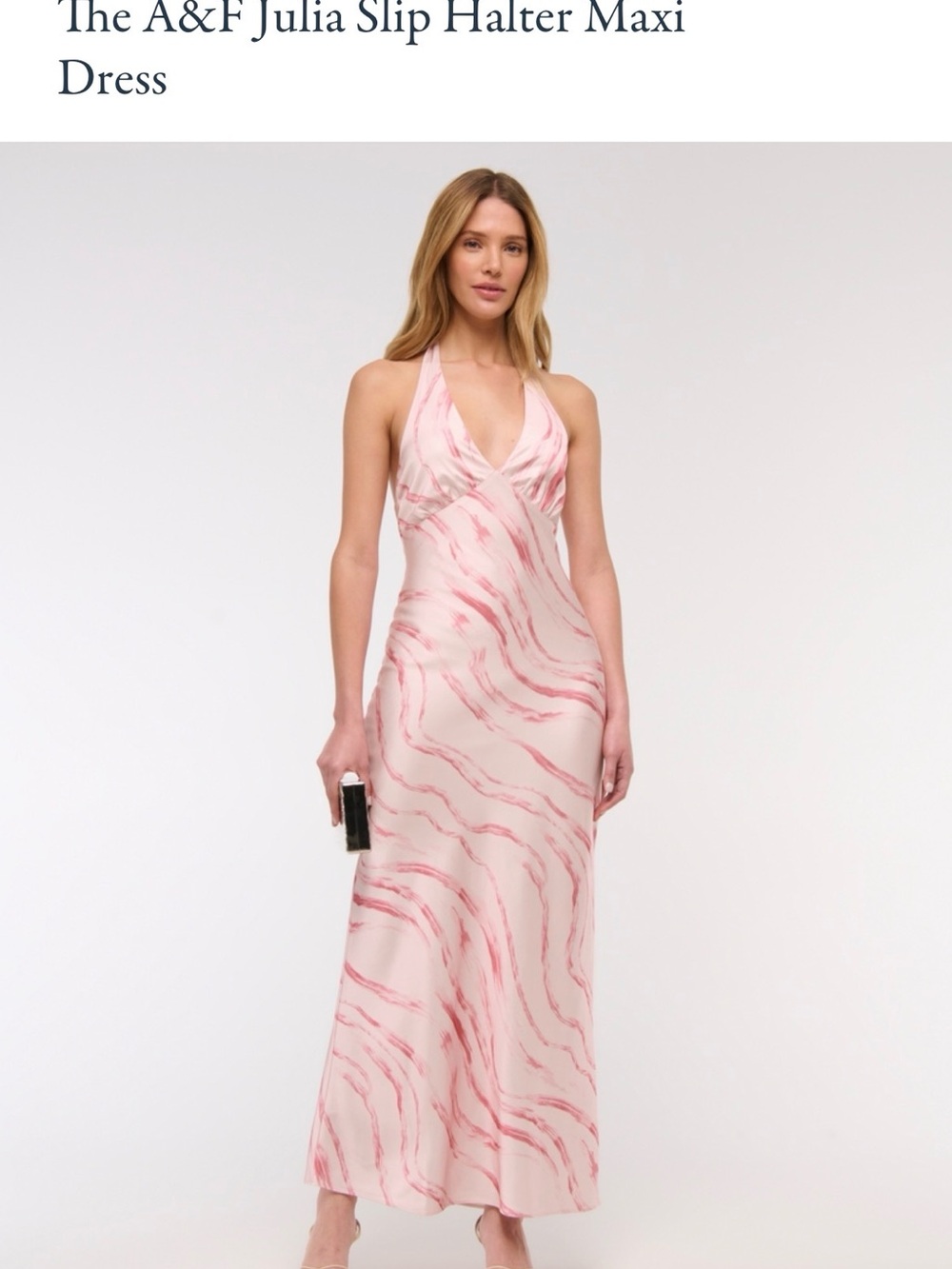 NWT. XL Petite. Abercrombie & Fitch Julia Halter Slip Maxi Dress in Pink Marble